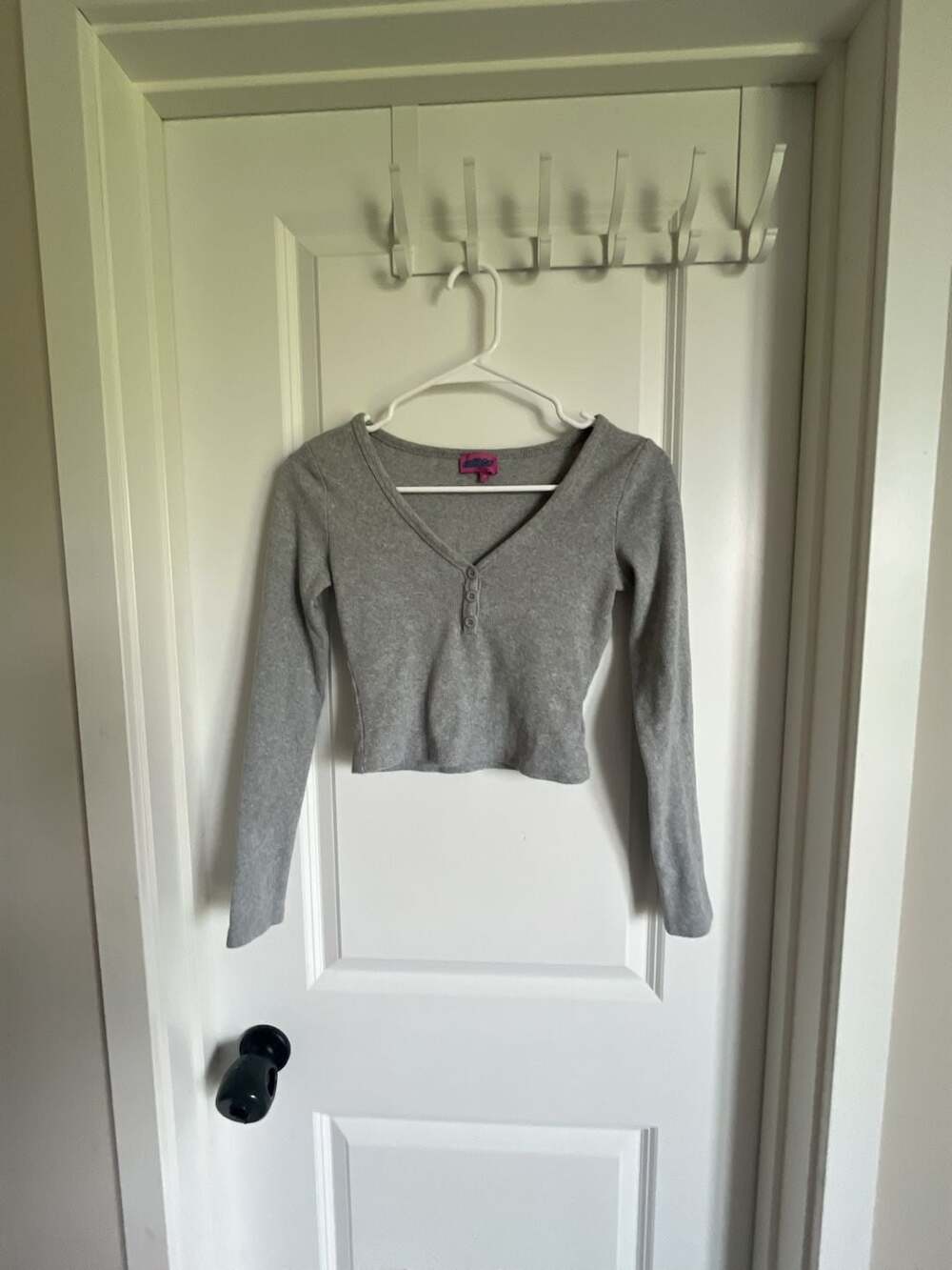 Edikted Grey Ribbed Long Sleeve Henley Crop Top